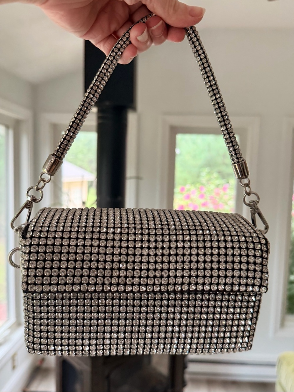 NEW w Tags GIARITÉ Rio Silver Rhinestone Clutch/Shoulder Bag